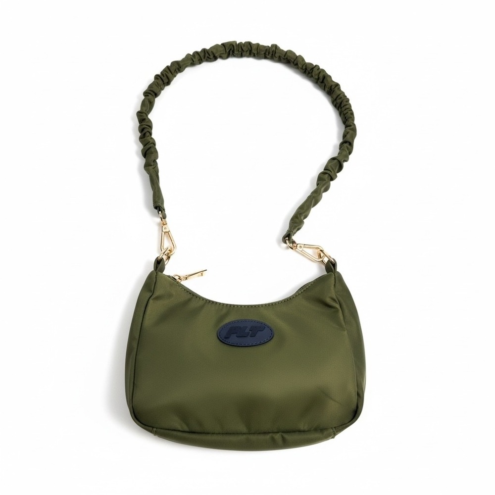 PrettyLittleThing Olive Green Nylon Mini Shoulder Bag Ruched Strap Y2K aesthetic